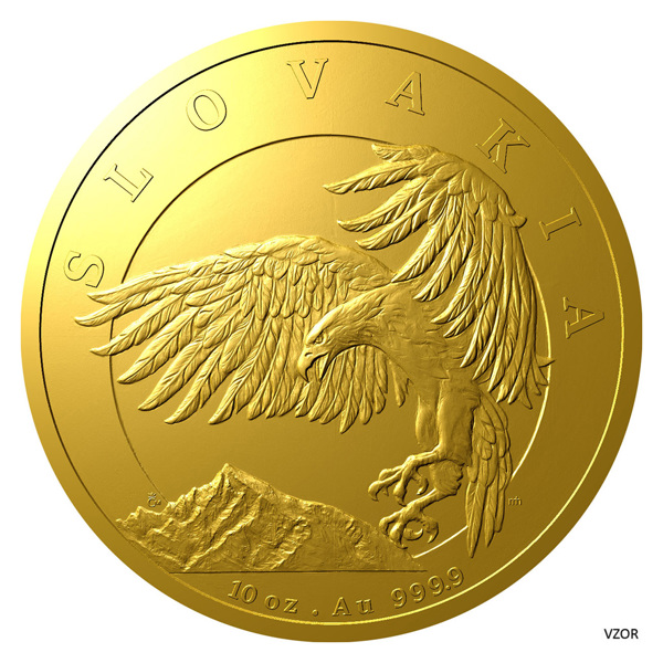 Zlatá desetiuncová investiční mince Orel 2024 stand