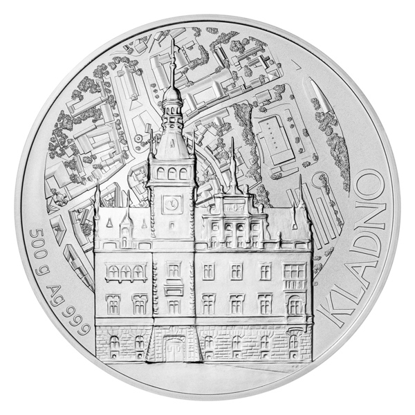 Stříbrná půlkilová medaile Statutární město Kladno stand