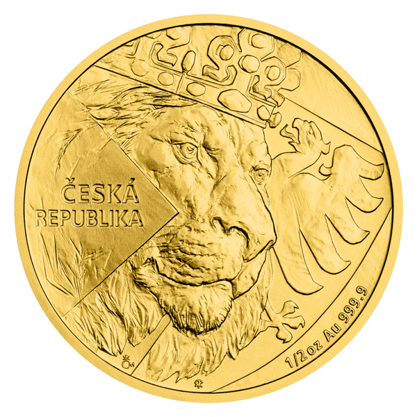 Zlatá 1/2oz investiční mince Český lev 2024 stand