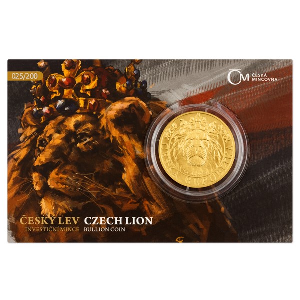 Zlatá uncová investiční mince Český lev 2022 stand číslovaný