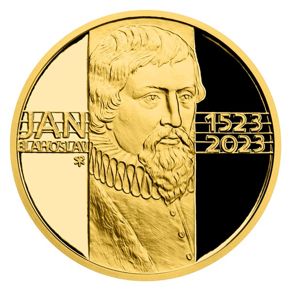 Zlatá půluncová medaile Jan Blahoslav proof