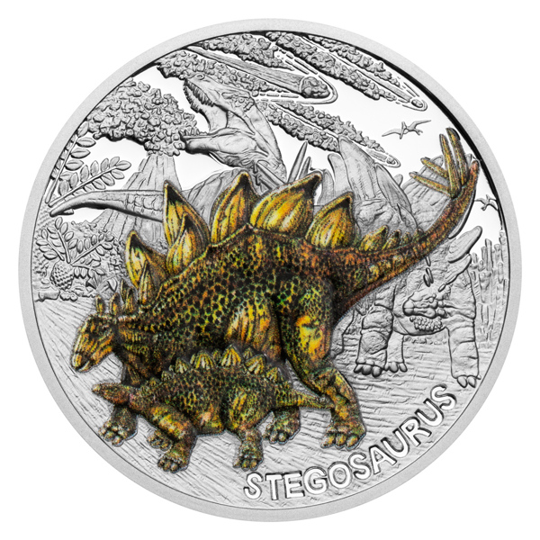 Stříbrná mince Pravěký svět - Stegosaurus proof