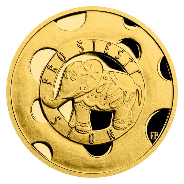 Zlatá medaile Slon pro štěstí proof