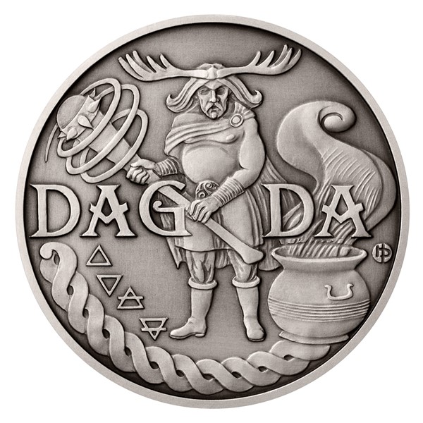 Stříbrná mince Bohové světa - Dagda stand