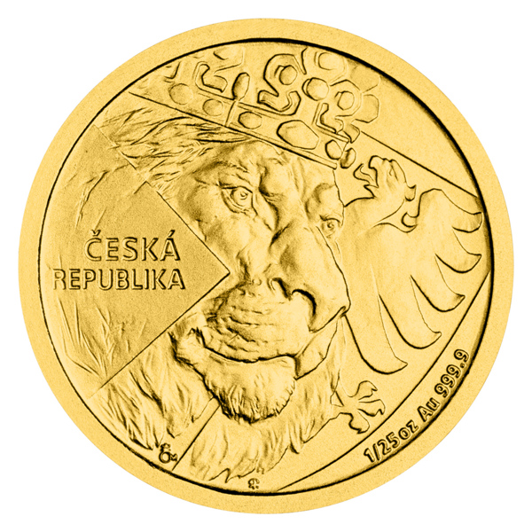 Zlatá 1/25oz investiční mince Český lev 2024 stand