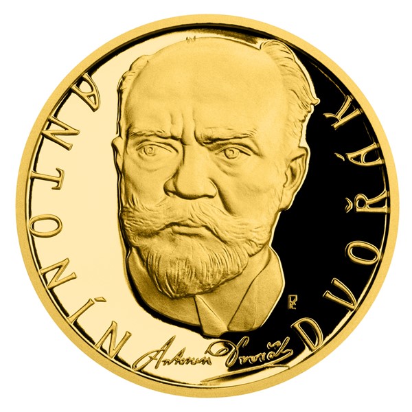 Zlatá půluncová mince Antonín Dvořák proof