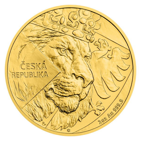 Zlatá dvouuncová investiční mince Český lev 2024 stand