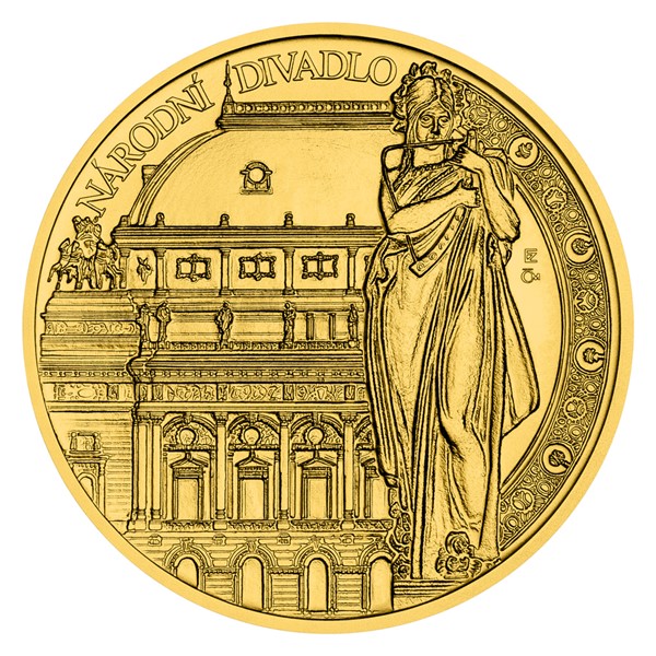 Zlatá investiční mince Národní divadlo stand