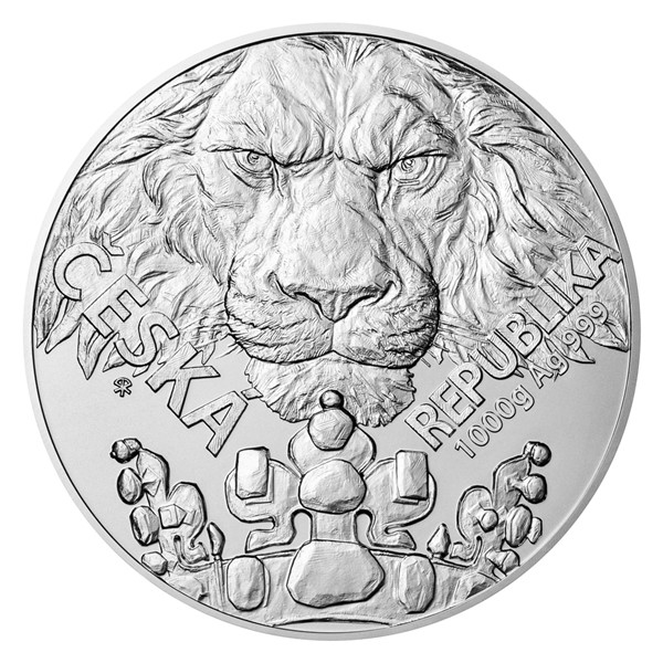 Stříbrná kilogramová investiční mince Český lev 2023 stand