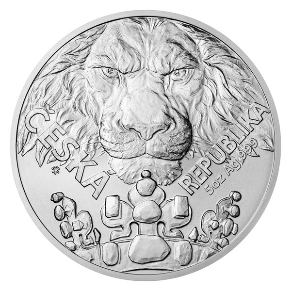 Stříbrná pětiuncová investiční mince Český lev 2023 stand