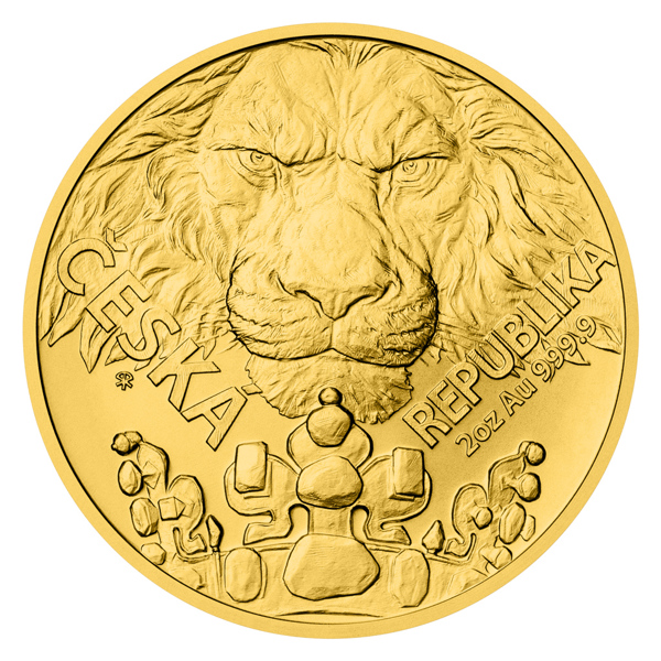 Zlatá dvouuncová investiční mince Český lev 2023 stand