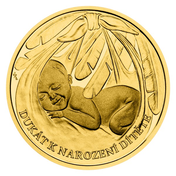 Zlatý dukát k narození dítěte Čáp 2023 s věnováním proof