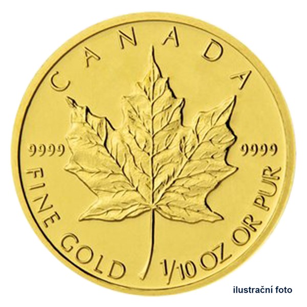 Zlatá investiční mince 1/10 Oz 5 CAD Maple Leaf stand