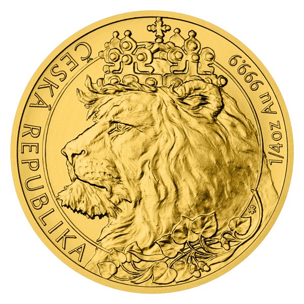 Zlatá 1/4oz investiční mince Český lev 2021 stand