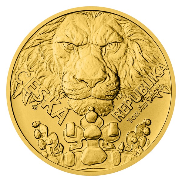 Zlatá uncová investiční mince Český lev 2023 stand