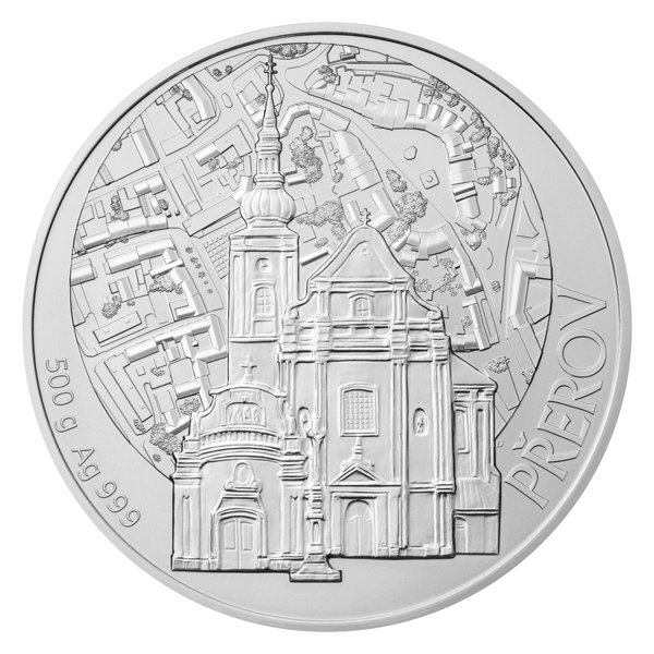 Stříbrná půlkilová medaile Statutární město Přerov stand