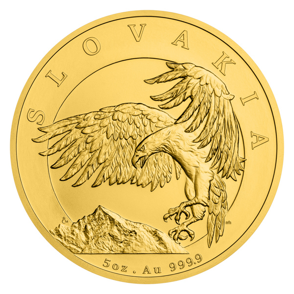 Zlatá pětiuncová investiční mince Orel 2024 stand