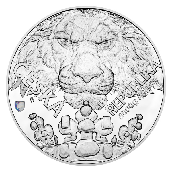Stříbrná pětikilogramová investiční mince Český lev s hologramem 2023 proof