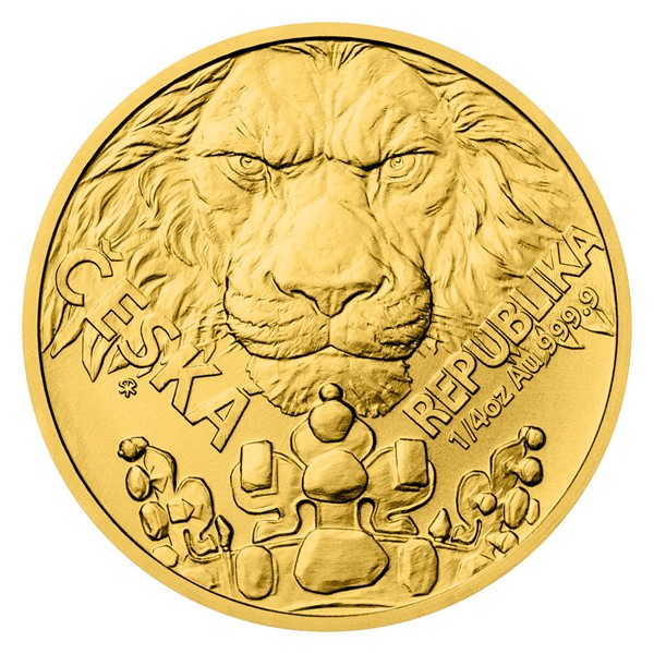 Zlatá 1/4oz investiční mince Český lev 2023 stand