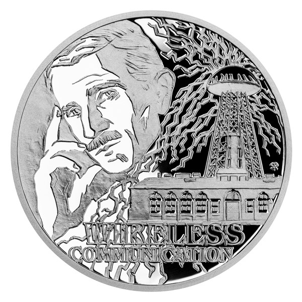 Stříbrná mince Nikola Tesla - Bezdrátová komunikace proof
