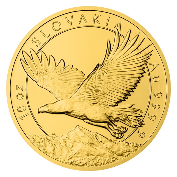 Zlatá desetiuncová investiční mince Orel 2023 stand