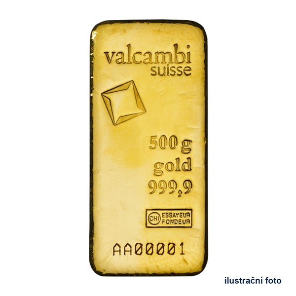 Investiční zlatá cihla 500 g - Valcambi - litá