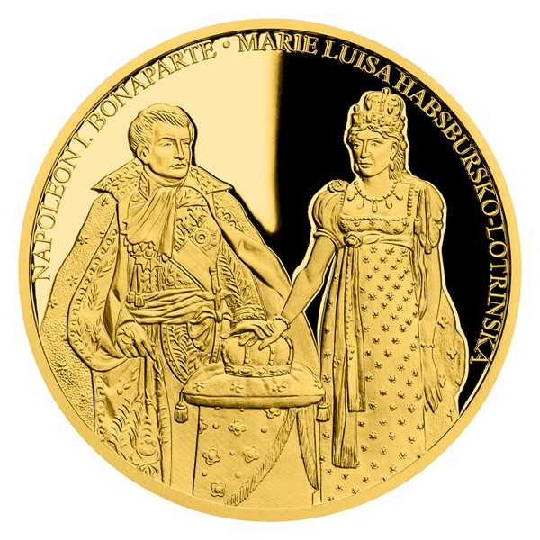 Zlatá dvouuncová mince Napoleon I. Bonaparte a Marie Luisa Habsbursko-Lotrinská proof