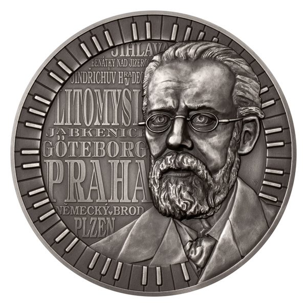 Stříbrná kilogramová mince Bedřich Smetana vysoký reliéf stand