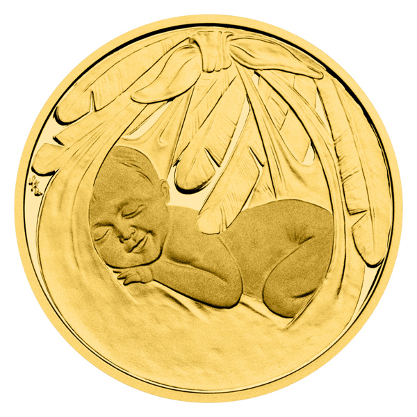 Zlatý dukát k narození dítěte Čáp 2024 s věnováním proof