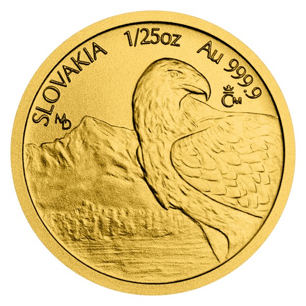 Zlatá 1/25oz investiční mince Orel 2021 stand