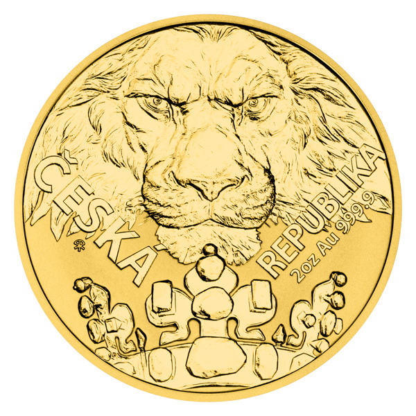 Zlatá dvouuncová investiční mince Český lev 2023 reverse proof