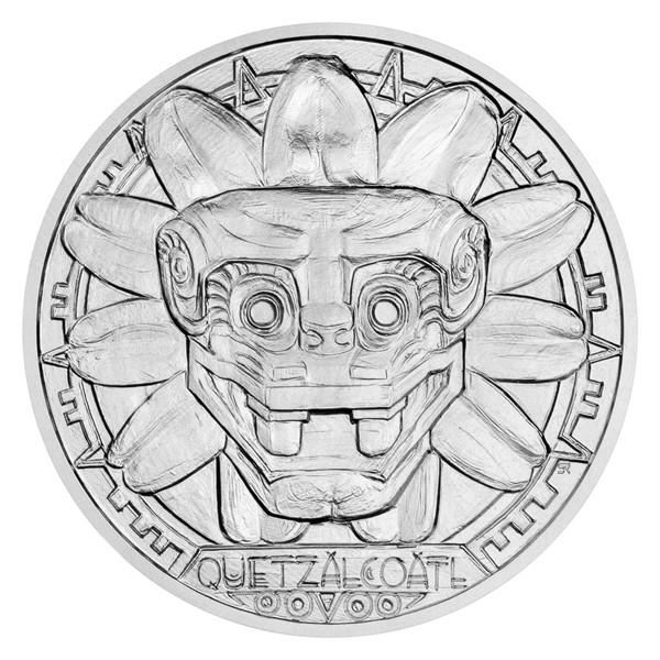 Stříbrná mince Bohové světa - Quetzalcóatl stand