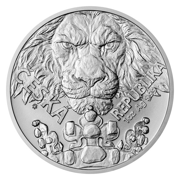Stříbrná uncová investiční mince Český lev 2023 stand