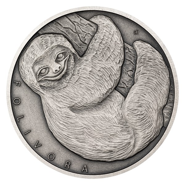 Stříbrná mince Zvířecí rekordmani - Lenochod stand