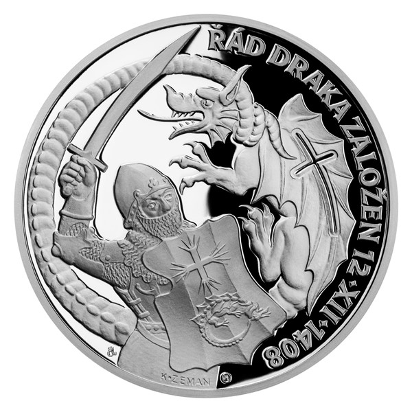 Stříbrná medaile Dějiny válečnictví - Zikmund Lucemburský - Založení Dračího řádu proof