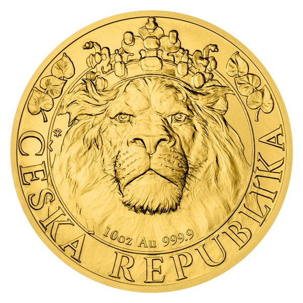 Zlatá desetiuncová investiční mince Český lev 2022 stand