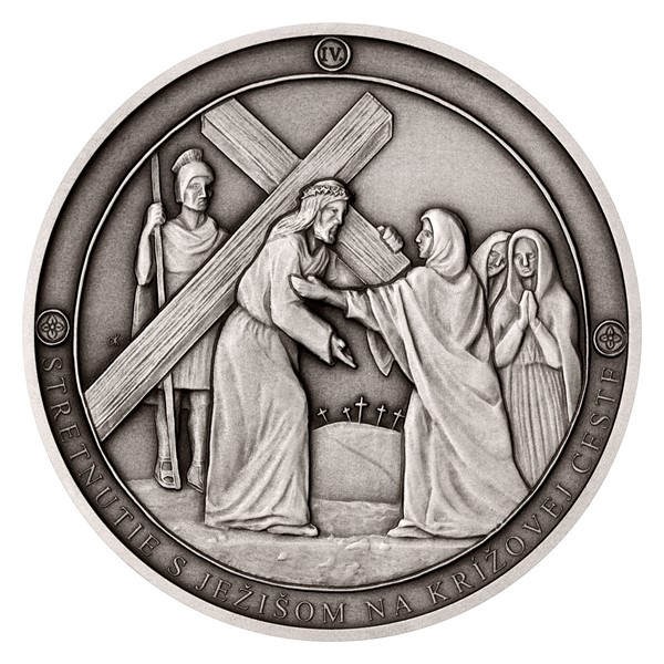 Stříbrná medaile Panna Marie Sedmibolestná - Setkání s Ježíšem na křížové cestě SK stand