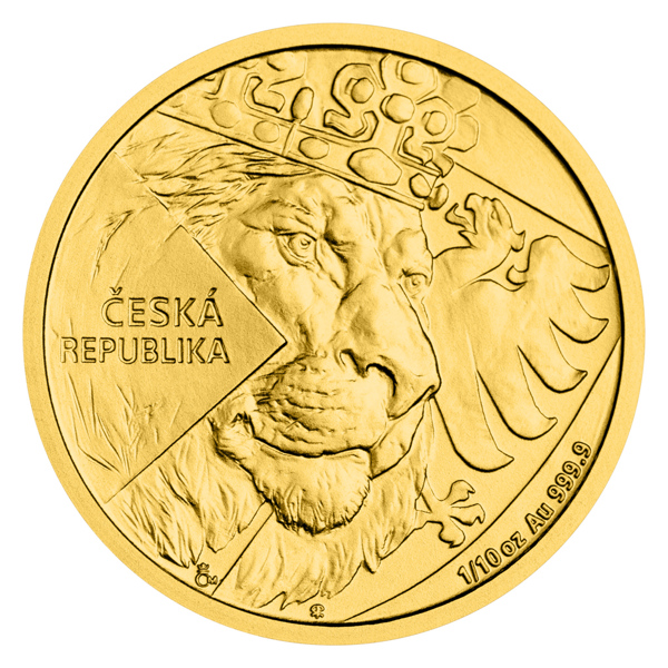 Zlatá 1/10oz investiční mince Český lev 2024 stand