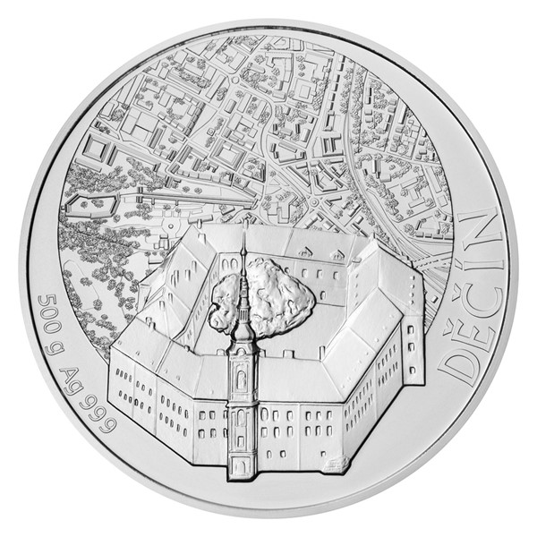 Stříbrná půlkilová medaile Statutární město Děčín stand