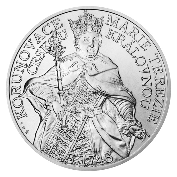 Stříbrná medaile 10 oz Korunovace Marie Terezie českou královnou stand