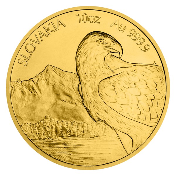 Zlatá desetiuncová investiční mince Orel 2021 stand