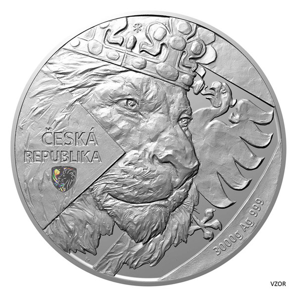 Stříbrná tříkilogramová investiční mince Český lev 2024 s hologramem vysoký reliéf proof