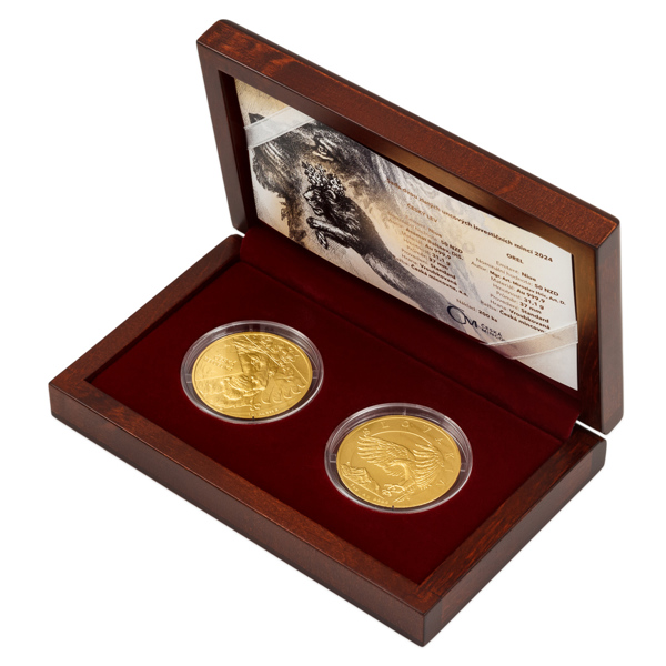 Sada dvou zlatých uncových investičních mincí Český lev a Orel 2024 stand