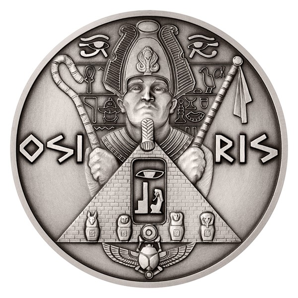 Stříbrná mince Bohové světa - Osiris stand