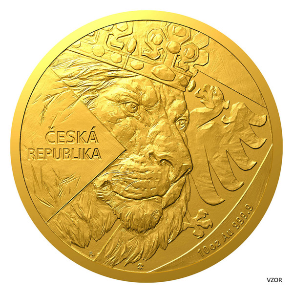 Zlatá desetiuncová investiční mince Český lev 2024 stand