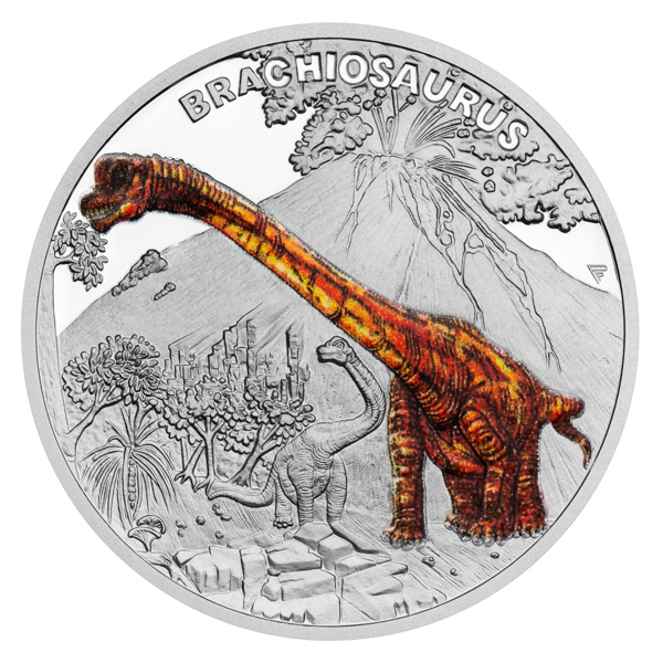 Stříbrná mince Pravěký svět - Brachiosaurus proof