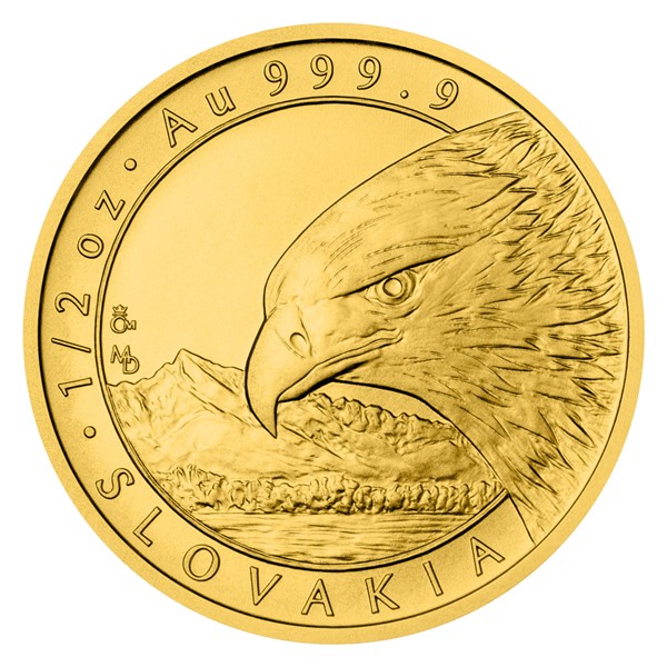 Zlatá 1/2oz investiční mince Orel 2022 stand