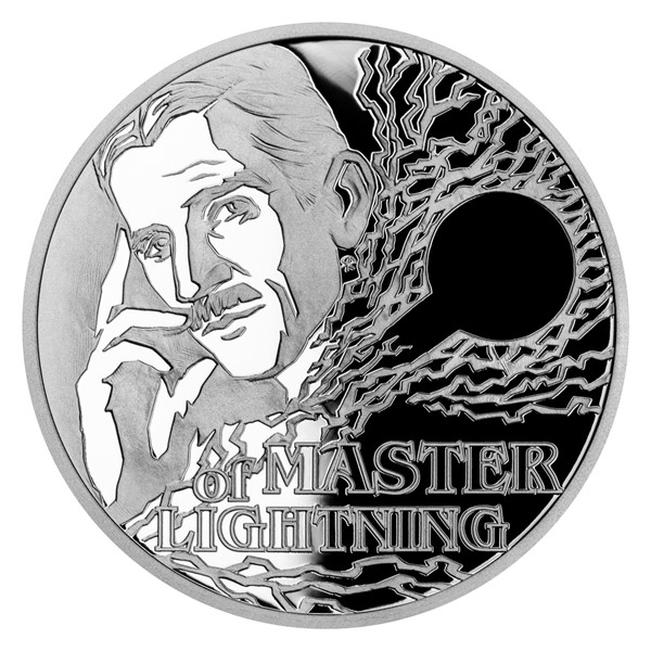 Stříbrná mince Nikola Tesla - Pán blesků proof