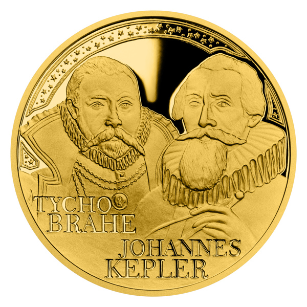Zlatá dvouuncová mince Tycho Brahe a Johannes Kepler proof