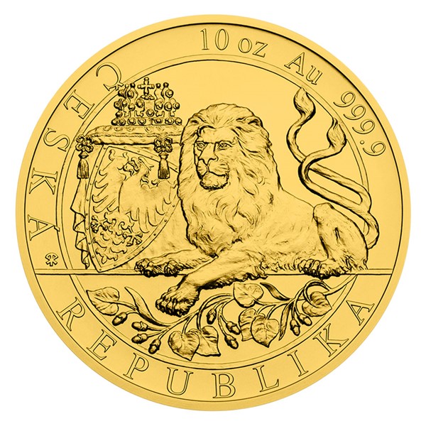 Zlatá desetiuncová investiční mince Český lev 2019 stand